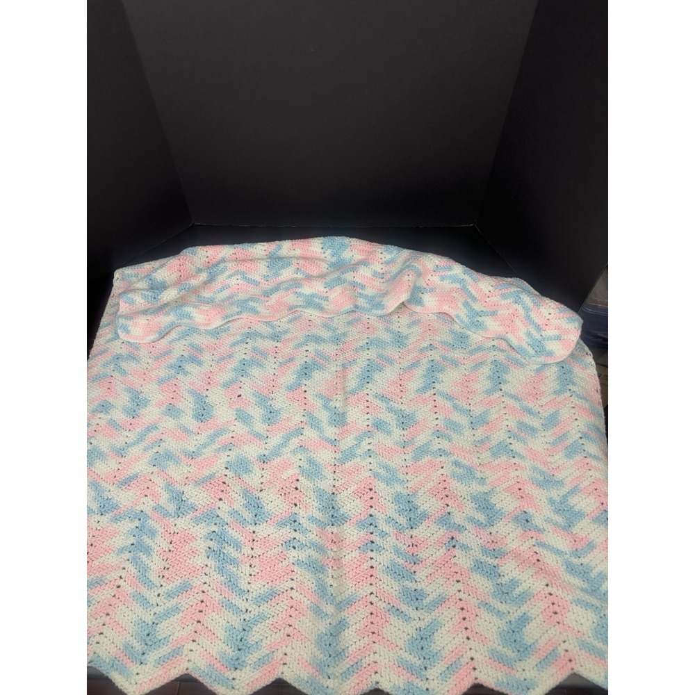 Handmade Crochet Baby Blanket Multicolored 38x38 Inches Scalloped Edge